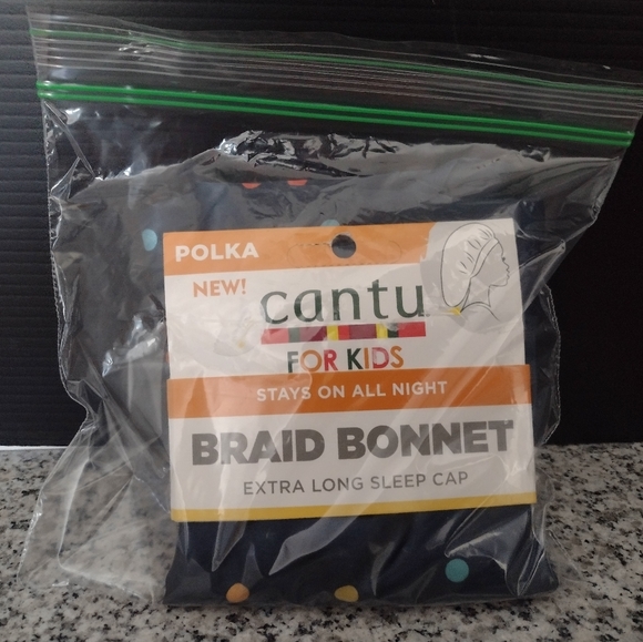 Cantu Braid Bonnet For Kids. Polka, Blue with Colored Dots. By PDC Brands. - Picture 4 of 4